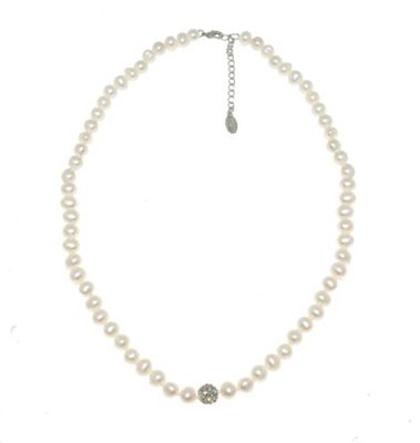 White freshwater pearl & cubic zirconia pav ball necklace